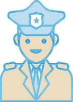 Cartoon Character Policeman Icon In Blue And Yellow Color. vector