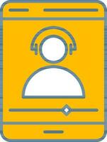 User Connect Headphone In Smartphone Screen Yellow And White Icon or Symbol. vector