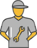 Faceless Repairman Wearing Cap Icon In Gray And Orange Color. vector