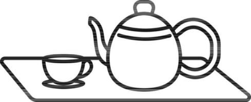 Isolated Cup And Teapot On Tray Icon In Line Art. vector