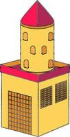 Pink And Yellow Color Castle Tower Icon. vector