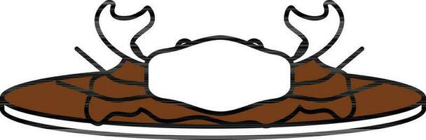 Illustration Of Crab Dish On Plate Icon In Brown And White Color. vector