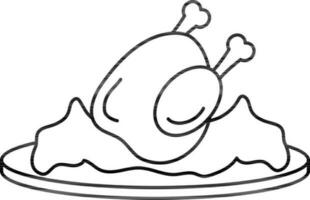 Illustration Of Chicken Dish Icon In Line Art. vector