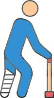 Bandage Covered Leg Man Walking With Stick Colorful Icon. vector