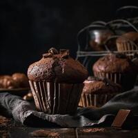 Sweet delicious chocolate cake cacao muffin photo