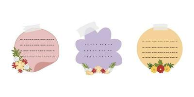 Note Paper With Flower Arrangement. Cute kawaii notes with flowers. To do list. Beautiful planner for school. vector