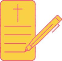 Christian Wedding Form With Pen Icon In Yellow And Red Color. vector