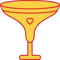 corazón con cóctel vaso amarillo y rojo icono. vector