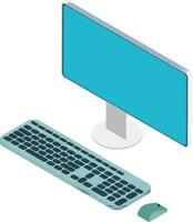 3D isometric computer with keyboard and mouse icon. vector