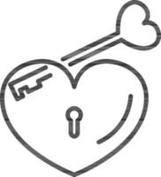 Heart shaped padlock and key line art icon. vector