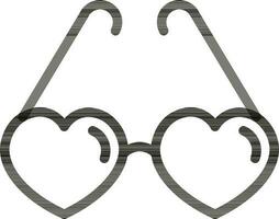 Heart eyeglasses icon in black line art. vector