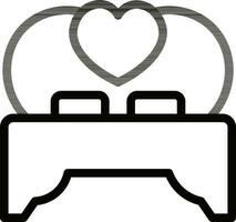 Heart bed icon in black line art. vector