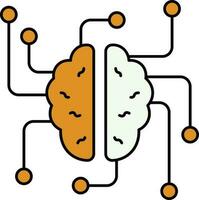 Flat Style Artificial Brain icon in Yellow and White Color. vector