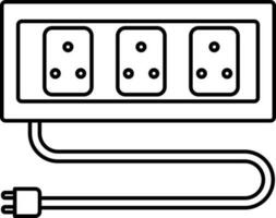 Power Strip Icon In Black Line Art. vector