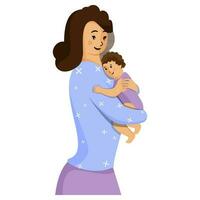 Young Woman Hugging Her Infant Baby On White Background. vector