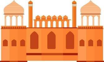 Red Fort Monument Element In Orange Color. vector