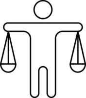 Flat Style Man Holding Balance Scale Icon In Line Art. vector