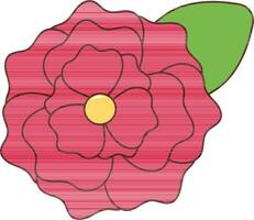 Red Color Peony Flower With Green Leaf Icon. vector