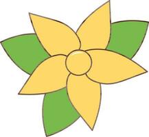 Yellow Color Flower With Green Leaf Icon. vector