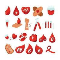 Blood Donor Element Illustration. Hand drawn Vector illustrations. Hematology icons set. Donate Blood, Health Care Concept. World Blood Donor Day. Trendy digital art. Isolated On White Background