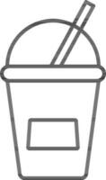 Disposable Glass With Straw Icon In Thin Line Art. vector