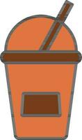 Disposable Glass With Straw Icon In Orange And Brown Color. vector