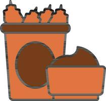 Chicken Strips With Dipping Sauces Icon In Orange And Brown Color. vector