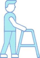 Man With Walker Icon In Blue And White Color. vector