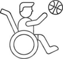 Disabled Man Playing Basketball Icon In Line Art. vector