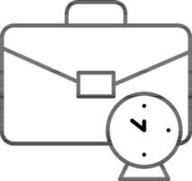 Office Bag And Clock Icon In Line Art. vector