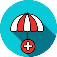 Umbrella with Plus Mark Icon in Red and White Color. vector