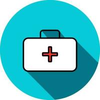 White First Aid Box Icon on Blue Circle Background. vector