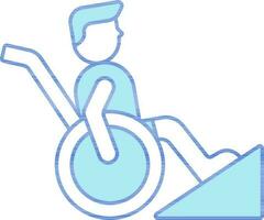 Disabled Man Ramp Icon In Blue And White Color. vector