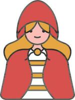 Little Riding Hood Character Icon In Red And Yellow Color. vector