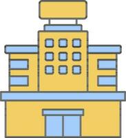 Blue And Yellow Color Building Icon In Flat Style. vector