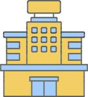 Blue And Yellow Color Building Icon In Flat Style. vector