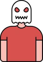 Ghost Mask Wearing Man Icon In Red And White Color. vector