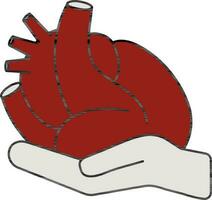 Heart Holding Hand Icon In Red And Gray Color. vector