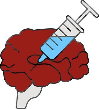 Brain Injection Icon In Red And Blue Color. vector
