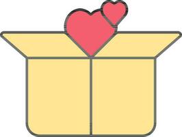 Hearts With Carton Box Icon in Pink and Yellow Color. vector