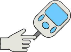 Diabetes Test Glucometer With Finger Icon In Gray And Blue Color. vector