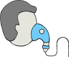 Man Wearing Oxygen Mask Icon In Blue And Gray Color. vector