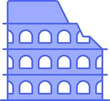 Blue And White Colosseum Icon In Flat Style. vector