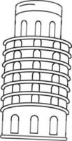 Tower of Pisa Icon In Black Line Art. vector