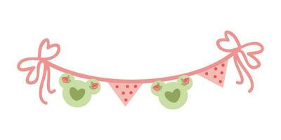 Cute pink flat buntings garlands, flags. Celebration decor. Valentines Day. Cute vintage heart-shaped shabby chic textile bunting flags ideal for Valentine's Day, weddings, birthdays, bridal shower vector