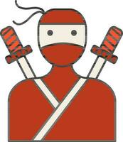 Ninja Man With Swords Icon In Orange And White Color. vector