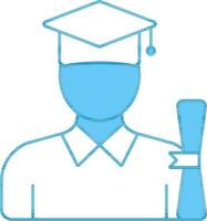 Faceless Graduate Boy Holding Diploma Icon In Blue And White Color. vector