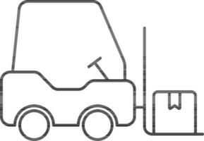 Forklift With Parcel Icon In Black Line Art. vector