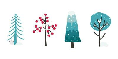 Cartoon Winter Tree Illustration. Winter snow-covered trees. Elements for the Christmas scene. Colorful Trees vector illustration in flat cartoon style.