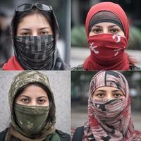 Faces of female opponents in mask opposition photo